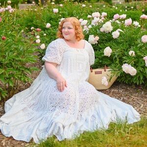 SPELL Lottie Gown in White Eyelet with Half Slip